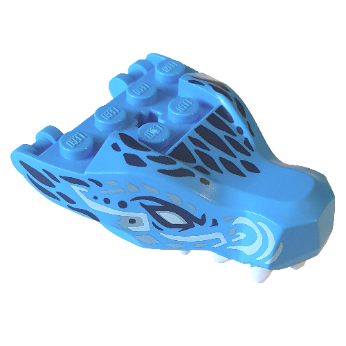 Lego Creature Body Part, Dragon Head Upper Jaw with Light Aqua Markings and Dark Blue Eyes Print