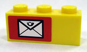 Lego Brick 1 x 3 with Mail Envelope Pattern Left (Sticker) - Set 7732