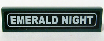 Lego Tile 1 x 4 with White 'EMERALD NIGHT' Pattern (Sticker) - Set 10194 / Dark Green