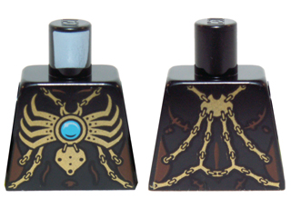 Lego Torso Chima Gold Chains and Large Spider Pendant with Dark Azure Round Jewel (Chi) Pattern / Black