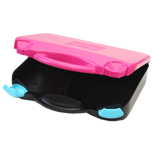 Lego Storage Case, with Rounded Corners, Magenta Lid, Medium Azure Latches / Black