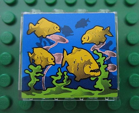 Lego Panel 1 x 4 x 3 - Hollow Studs with Piranha Fish in Aquarium Pattern (Sticker) - Set 8160 / Trans-Clear