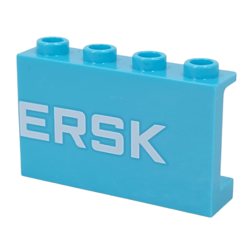 Lego Panel 1 x 4 x 2 with White 'ERSK' Print / Medium Azure