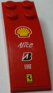 Lego Slope, Curved 6 x 2 with Shell, Alice, Bridgestone, FIAT and Ferrari Logos Top and 'MUBADALA ABU DHABI' Both Sides Pattern (Stickers) - Sets 8168 / 8185 / Red