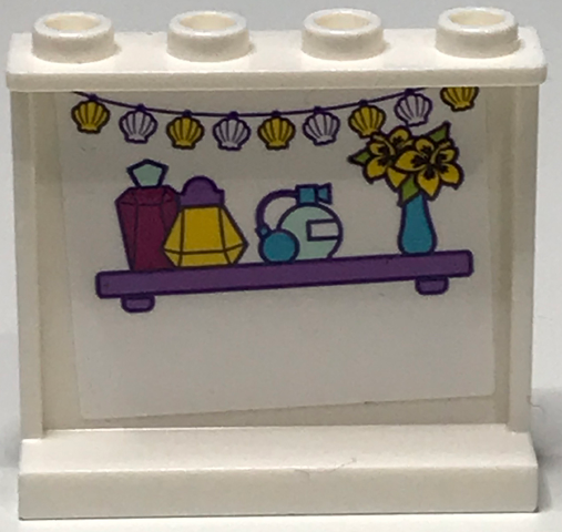 Lego Panel 1 x 4 x 3 with Side Supports - Hollow Studs with Perfume Bottles and Flowers on Shelf and Seashells on String Pattern (Sticker) - Set 41317