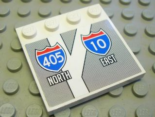 Lego Tile, Modified 4 x 4 with Studs on Edge with Interstate Road Signs '405 NORTH' and '10 EAST' Pattern (Sticker) - Set 8147