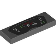 Lego Tile 1 x 3 with Coloured Speedometer and Gauges Print / Dark Bluish Gray