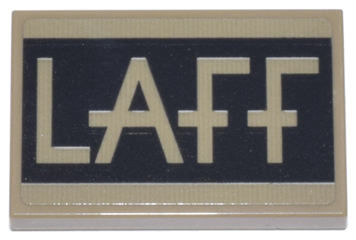 Lego Tile 2 x 3 with 'LAFF' on Black Background Pattern (Sticker) - Set 76271 / Dark Tan