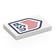 Lego Tile 2 x 3 with Dark Blue Shield, 'USA', Red Stripes Print