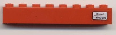 Lego Brick 1 x 8 with 'Basel - Hamburg' Pattern on Right Side (Sticker) - Set 7745