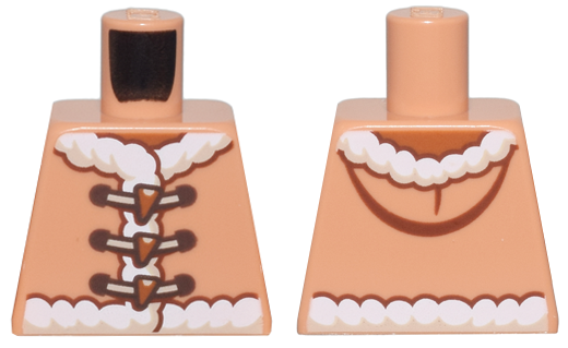 Lego Torso Vest with Hood, White Fur Trim, and Tan and Dark Brown Laces with Dark Orange Clasps Pattern / Nougat