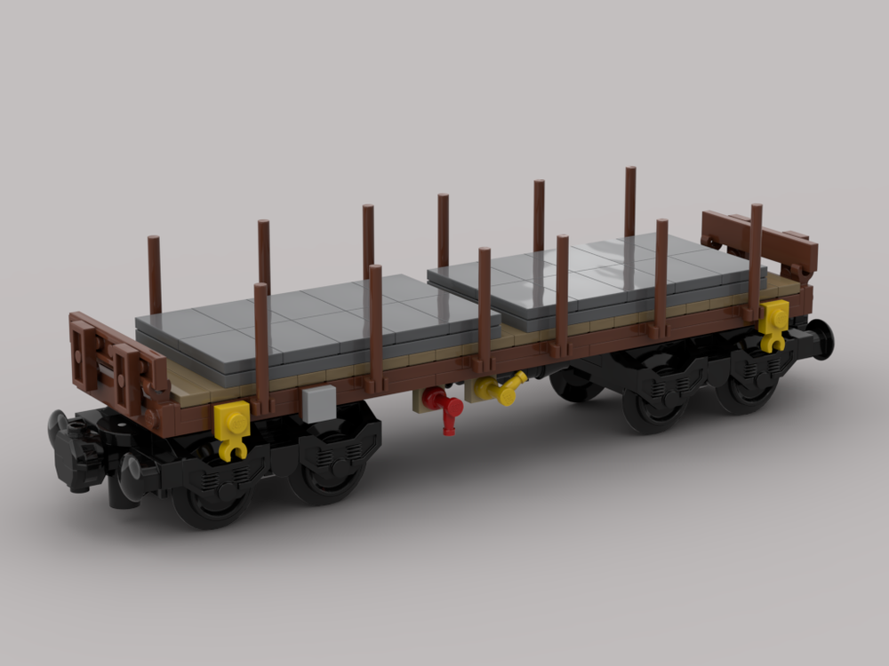 Lego Flat freight wagon (Flachwagen) Typ Rmms from the SNCF with load.