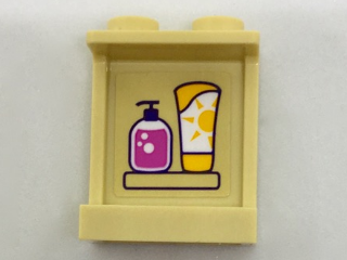 Lego Panel 1 x 2 x 2 with Side Supports - Hollow Studs with Dark Pink Liquid Soap and Sunscreen Bottle on Inside Pattern (Sticker) - Set 41313 / Tan