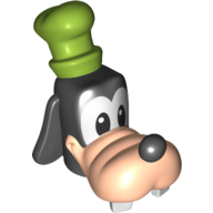 Lego Minifig Head Special with Large Nose and Two White Teeth, and Small Lime Hat Print (Goofy) / Black