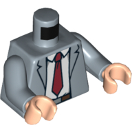 Lego Torso Suit Jacket with White Shirt, Red Tie and Belt Print, Sand Blue Arms, Light Nougat Hands / Sand Blue