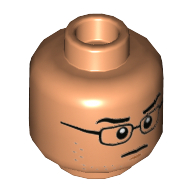 Lego Minifig Head Franklin Webb, Glasses, Closed Lips, Scared / Determined Print / Nougat