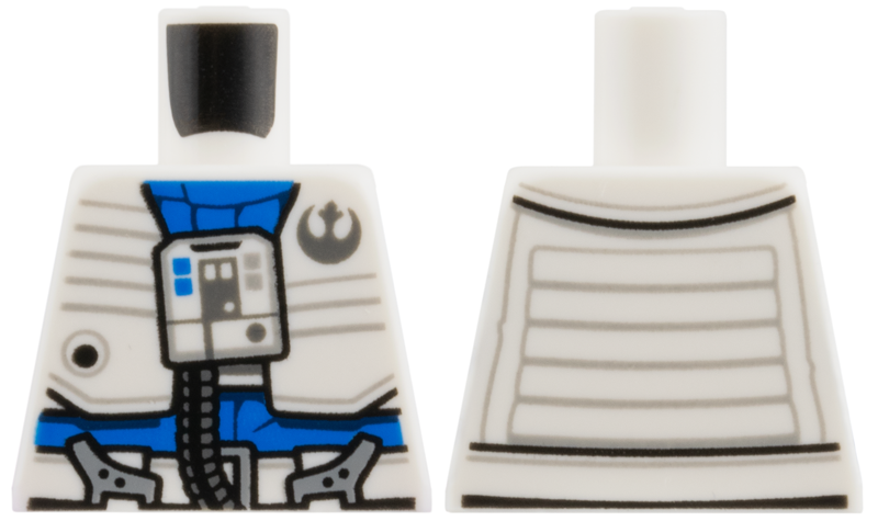 Lego Torso Republic Flight Suit, Blue Under Layer, Dark Bluish Gray Republic Logo, Stripes, Controls, and Hose Pattern / White