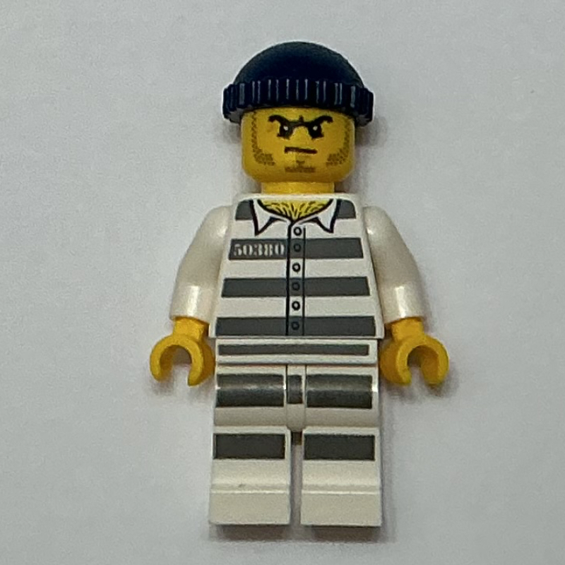 Lego Criminal, Prison Shirt with #50380, Dark Blue Hat