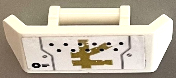 Lego Vehicle, Spoiler with Bar Handle with Black Dots, Light Bluish Gray Bent Lines and Screws and Gold Ninjago Logogram Letter L Pattern (Sticker) - Set 70676 / White