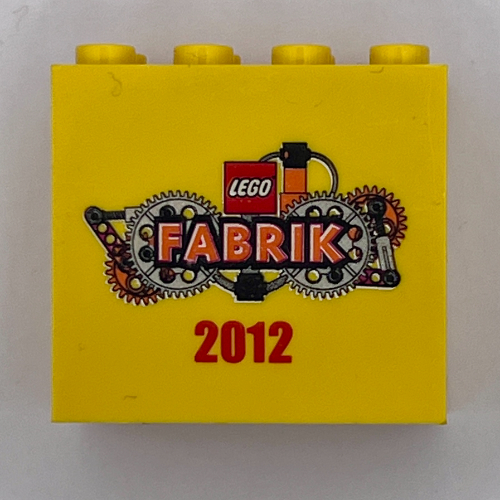Lego Brick 2 x 4 x 3 with 'LEGO FABRIK 2012' Print / Yellow