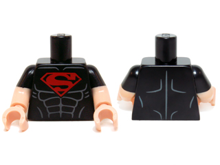 Lego Torso Shirt with Muscles and Red Superman 'S' Logo Pattern / Light Nougat Arms with Molded Black Short Sleeves Pattern / Light Nougat Hands