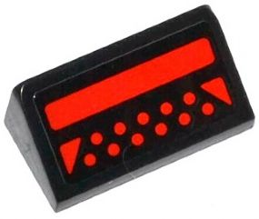 Lego Slope 30 1 x 2 x 2/3 with Red Rectangle, 2 Triangles and 11 Red Circles Pattern (Sticker) - Set 79120 / Black