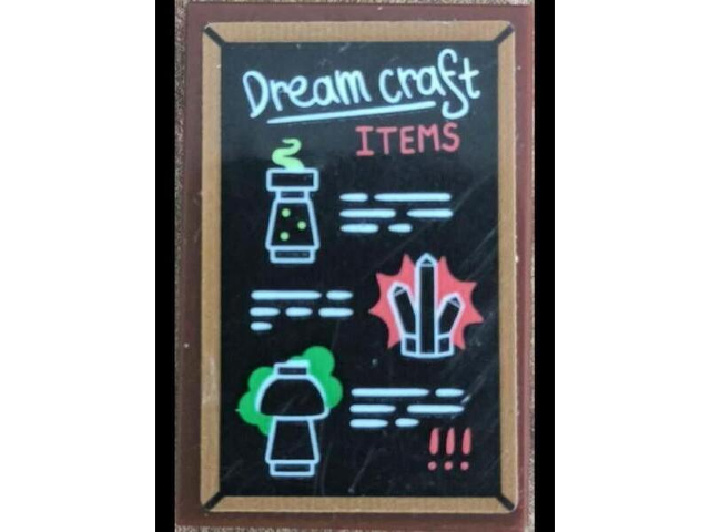 Lego Tile 2 x 3 with Menu with 'Dream craft ITEMS', Vial, Crystal and Mushroom Pattern (Sticker) - Set 71456