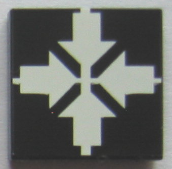 Lego Tile 2 x 2 with White Arrows Up, Left, Right, and Down Pointing Inwards Pattern (Sticker) - Set 8094