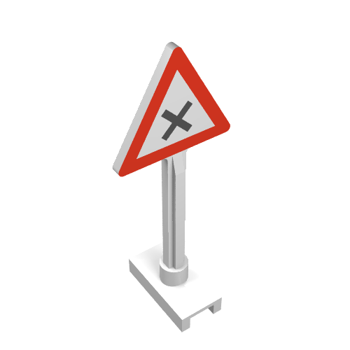 Lego Road Sign Triangle with Dangerous Intersection Print / White