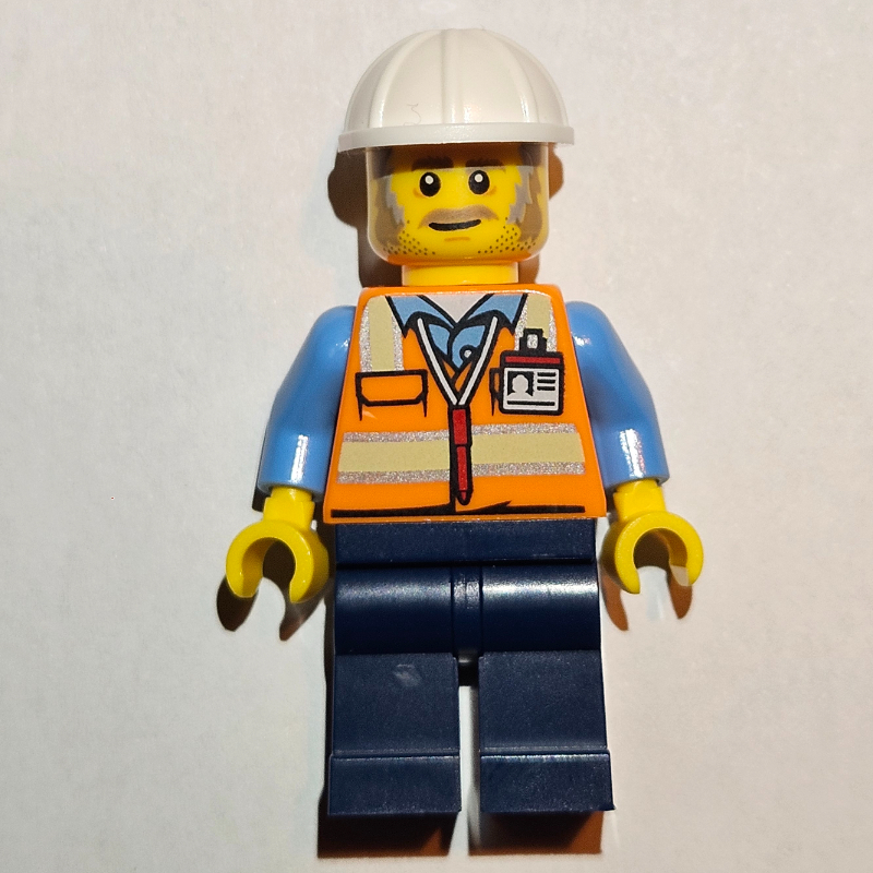 Lego Construction Worker, Foreman - Orange Torso, Dark Blue Legs, White Helmet