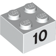 Lego Brick 2 x 2 with Black "10" Print / White