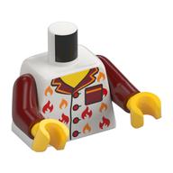 Lego Torso, White Shirt, Dark Red Collar, Orange/Red Flames Print, Dark Red Arms, Yellow Hands