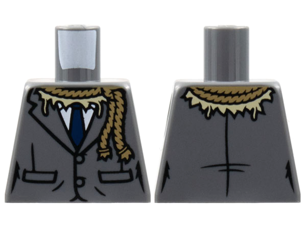 Lego Torso Suit Jacket, Dark Blue Tie, White Shirt, Dark Tan Rope Around Neck, Tan Straw Pattern / Dark Bluish Gray