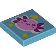 Lego Tile 2 x 2 with Bright Pink and Magenta Axolotl Print / Medium Azure