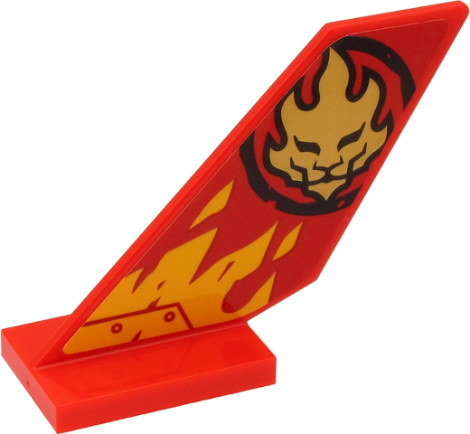 Lego Tail Shuttle with Gold Lion Head in Black Circle and Yellow Flames on Red Background Pattern Model Left Side (Sticker) - Set 71704