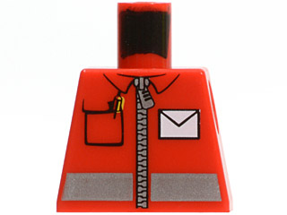 Lego Torso Jacket with Silver Reflective Stripe and Zipper, Pen in Pocket, and White Envelope Pattern / Red