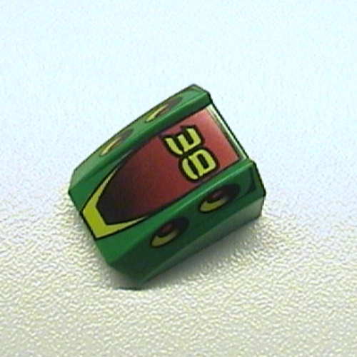 Lego Brick Curved 2 x 2 with Lip, No Studs with '38' Print / Green