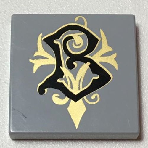Lego Tile 2 x 2 with Coat of Arms Beauxbatons Print / Light Bluish Gray