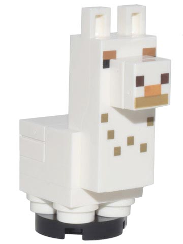 Lego Minecraft Alpaca / Llama, Baby, White with Dark Tan Spots, Tile on Back - Brick Built