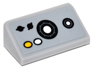 Lego Slope 30 1 x 2 x 2/3 with Black and White Circle Buttons and Dials Pattern (Sticker) - Set 76052 / Light Bluish Gray