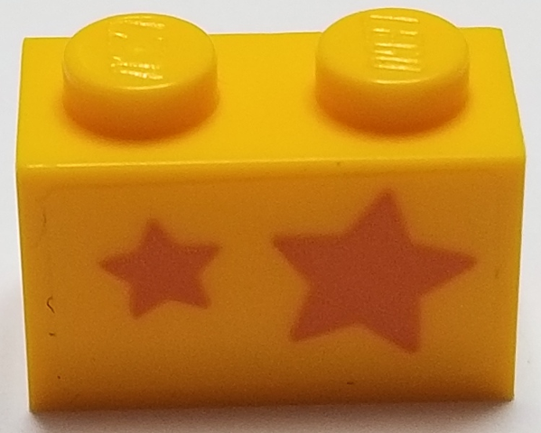 Lego Brick 1 x 2 with Orange Stars, Big Star on Right Side Pattern (Sticker) - Set 40228