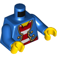 Lego Torso Jacket, Open over Red and White Striped Shirt, Gold Trim and Buttons Print, Blue Arms, Yellow Hands / Blue