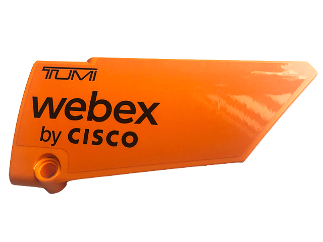 Lego Technic, Panel Fairing #18 Large Smooth, Side B with Black 'TUMI' and 'webex by CISCO' Pattern (Sticker) - Set 42141