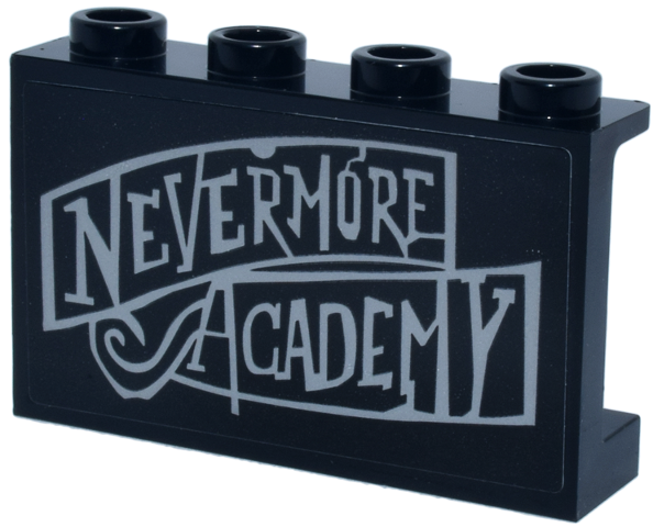 Lego Panel 1 x 4 x 2 with Side Supports - Hollow Studs with Light Bluish Gray 'NEVERMORE ACADEMY' Sign Pattern (Sticker) - Set 76784