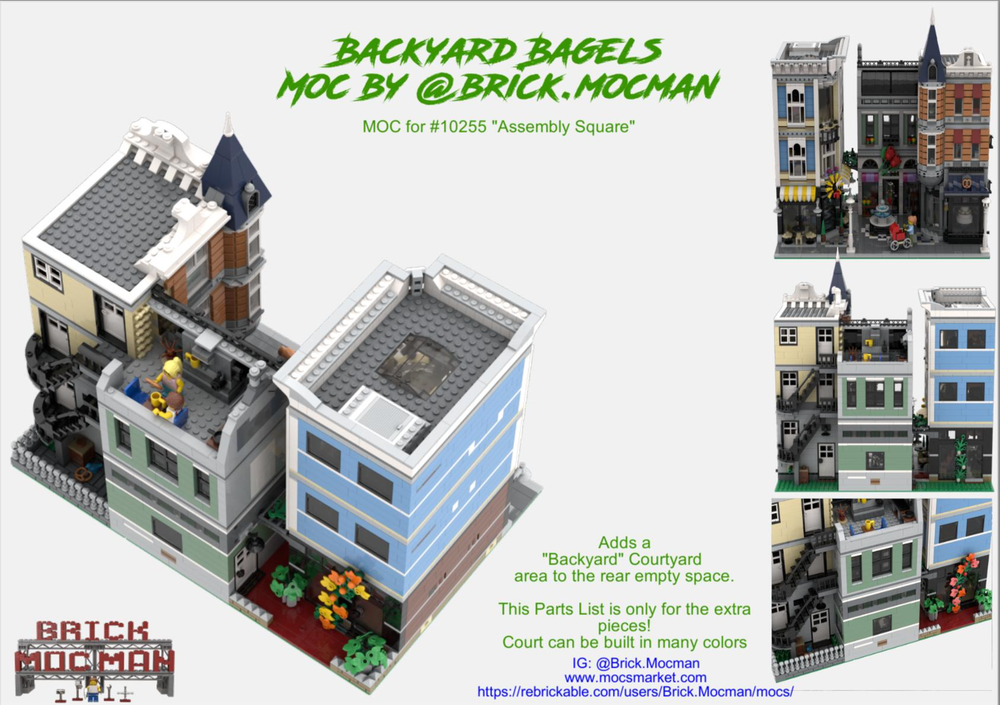 Lego Backyard Bagels - Backyard MOC for set #10255 "Assembly Square" V2 (FREE)