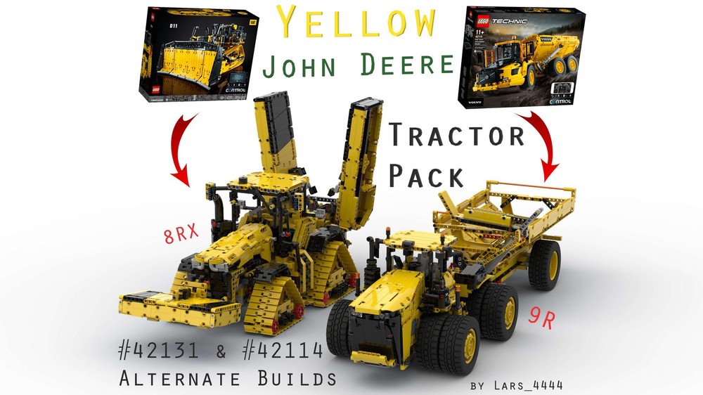 Lego Yellow John Deere Tractor Pack 42131 8RX and 42114 9620R