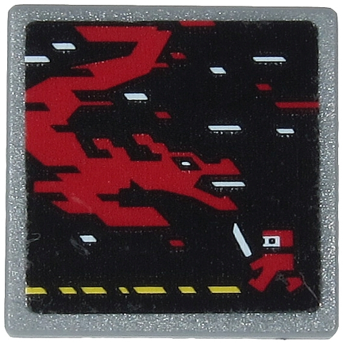 Lego Road Sign 2 x 2 Square with Open O Clip with Video Game Display with Dark Red Ninja, Dragon and Pixels Pattern (Sticker) - Set 71712