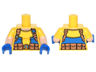 Lego Torso T-Shirt with Blue Side Panels and Utility Belt with 'T' Buckle Pattern / Light Nougat Arms with Molded Yellow Short Sleeves Pattern / Blue Hands