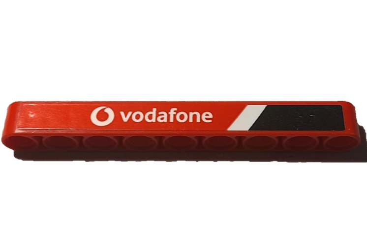Lego Technic, Liftarm Thick 1 x 9 with Black and White Stripes and Vodafone Logo Pattern Model Right Side (Sticker) - Set 42137