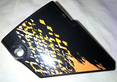 Lego Technic, Panel Fairing #14 Large Short Smooth, Side B with White and Orange Rhombuses Pattern (Sticker) - Set 9398 / Black